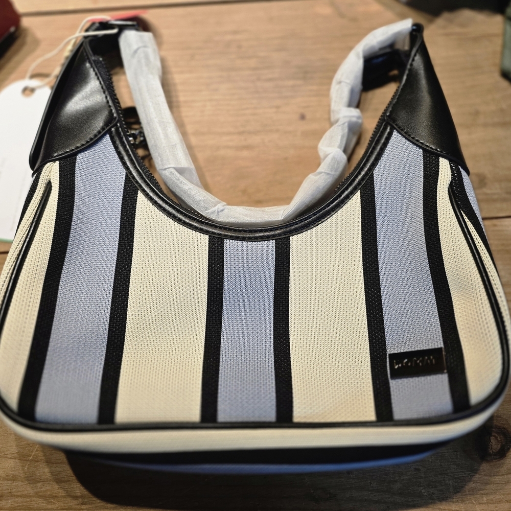 Black and Cream Striped Shoulder Bag